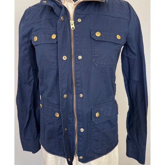 J‎ Crew Relaxed Boyfriend Field Jacket  XS Navy Blue Gold Buttons Downtown Cargo - Picture 7 of 14